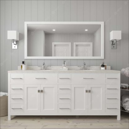 Caroline Parkway 78" Double Bath Vanity in White with Dazzle White Quartz Top and Square Sinks