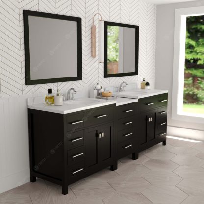 Caroline Parkway 93" Double Bath Vanity in Espresso with Calacatta Quartz Top and Round Sinks with Matching Mirrors