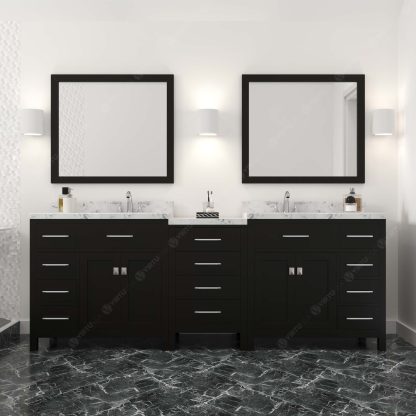 Caroline Parkway 93" Double Bath Vanity in Espresso with Cultured Marble Quartz Top and Square Sinks with Matching Mirrors