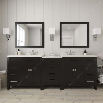 Caroline Parkway 93" Double Bath Vanity in Espresso with Dazzle White Quartz Top and Round Sinks with Polished Chrome Faucets with Matching Mirrors
