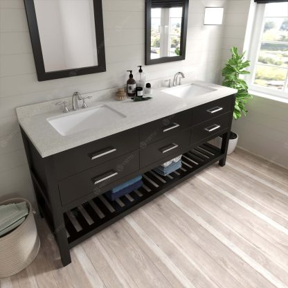 Caroline Estate 72" Double Bath Vanity in Espresso with Dazzle White Quartz Top and Square Sinks with Brushed Nickel Faucets with Matching Mirrors