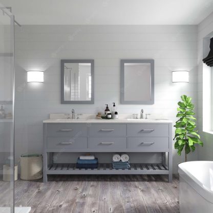 Caroline Estate 72" Double Bath Vanity in Gray with Dazzle White Quartz Top and Square Sinks