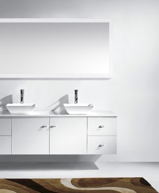 Clarissa 72" Double Bath Vanity in White with White Engineered Stone Top and Square Sinks with Brushed Nickel Faucets with Matching Mirror