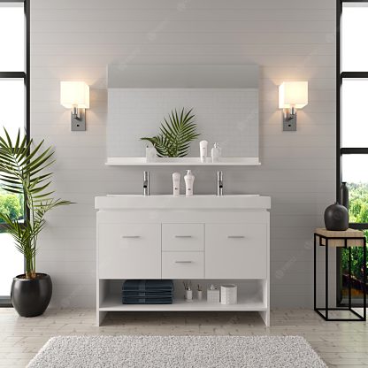 Gloria 48" Double Bath Vanity in White with White Ceramic Top and Integrated Square Sinks