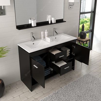 Gloria 48" Double Bath Vanity in Espresso with White Ceramic Top and Integrated Square Sinks with Matching Mirror