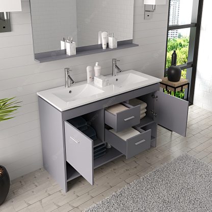 Gloria 48" Double Bath Vanity in Gray with White Ceramic Top and Integrated Square Sinks