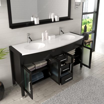Ava 63" Double Bath Vanity in Espresso with White Engineered Stone Top and Round Sinks with Matching Mirror