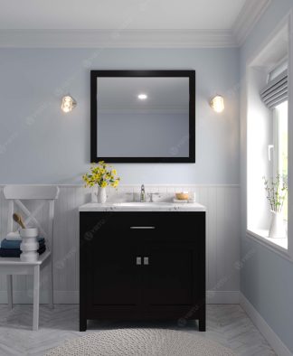 Caroline 36" Single Bath Vanity in Espresso with Cultured Marble Quartz Top and Round Sink with Brushed Nickel Faucet with Matching Mirror