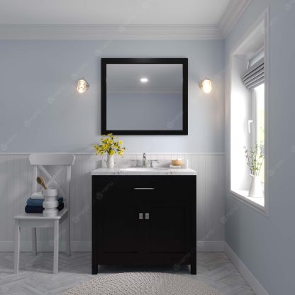 Caroline 36" Single Bath Vanity in Espresso with Cultured Marble Quartz Top and Round Sink with Brushed Nickel Faucet with Matching Mirror