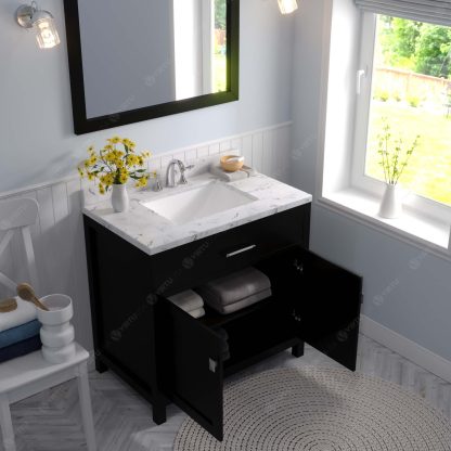 Caroline 36" Single Bath Vanity in Espresso with Cultured Marble Quartz Top and Square Sink with Matching Mirror