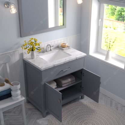 Caroline 36" Single Bath Vanity in Gray with Cultured Marble Quartz Top and Square Sink with Matching Mirror