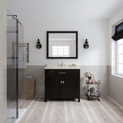 Caroline 36" Single Bath Vanity in Espresso with Dazzle White Quartz Top and Square Sink with Matching Mirror