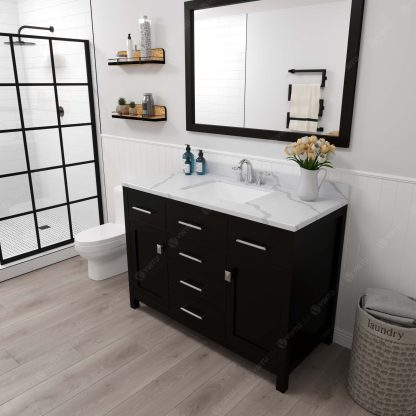 Caroline 48" Single Bath Vanity in Espresso with Calacatta Quartz Top and Square Sink with Brushed Nickel Faucet with Matching Mirror