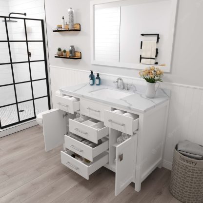Caroline 48" Single Bath Vanity in White with Calacatta Quartz Top and Square Sink