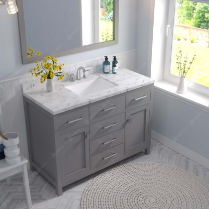 Caroline 48" Single Bath Vanity in Cashmere Gray with Cultured Marble Quartz Top and Square Sink with Matching Mirror