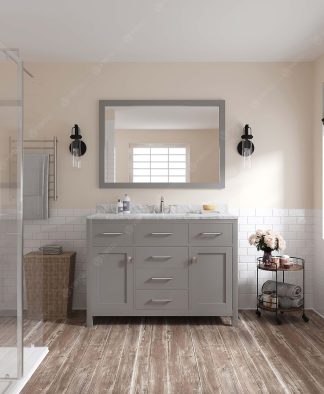 Caroline 48" Single Bath Vanity in Cashmere Gray with White Marble Top and Square Sink with Matching Mirror