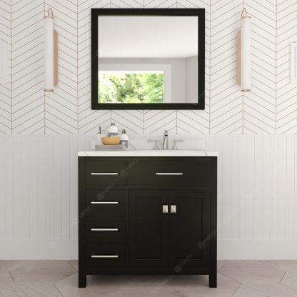Caroline Parkway 36" Single Bath Vanity in Espresso with Calacatta Quartz Top and Round Sink with Polished Chrome Faucet with Matching Mirror