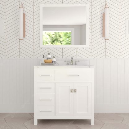 Caroline Parkway 36" Single Bath Vanity in White with Calacatta Quartz Top and Square Sink