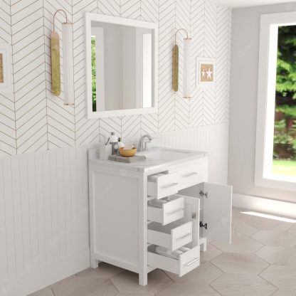 Caroline Parkway 36" Single Bath Vanity in White with Calacatta Quartz Top and Square Sink with Brushed Nickel Faucet with Matching Mirror
