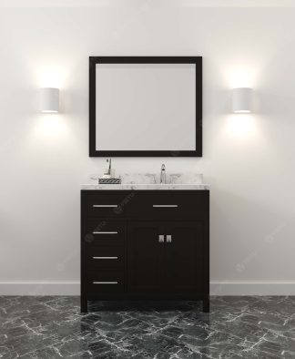 Caroline Parkway 36" Single Bath Vanity in Espresso with Cultured Marble Quartz Top and Round Sink with Polished Chrome Faucet with Matching Mirror