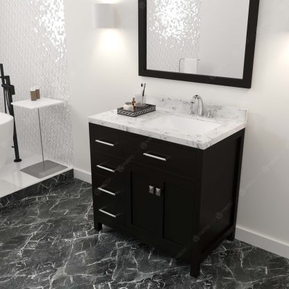 Caroline Parkway 36" Single Bath Vanity in Espresso with Cultured Marble Quartz Top and Square Sink with Matching Mirror