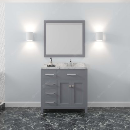 Caroline Parkway 36" Single Bath Vanity in Gray with Cultured Marble Quartz Top and Square Sink with Matching Mirror