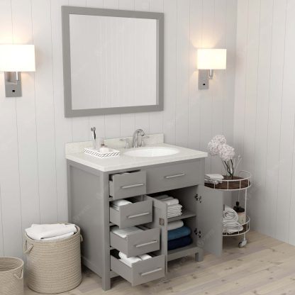 Caroline Parkway 36" Single Bath Vanity in Cashmere Gray with Dazzle White Quartz Top and Round Sink