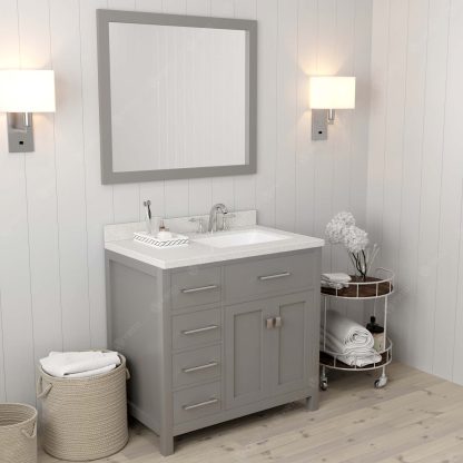Caroline Parkway 36" Single Bath Vanity in Cashmere Gray with Dazzle White Quartz Top and Square Sink with Matching Mirror