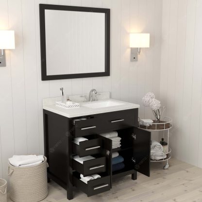 Caroline Parkway 36" Single Bath Vanity in Espresso with Dazzle White Quartz Top and Square Sink