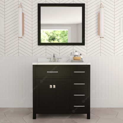 Caroline Parkway 36" Single Bath Vanity in Espresso with Calacatta Quartz Top and Square Sink with Polished Chrome Faucet with Matching Mirror