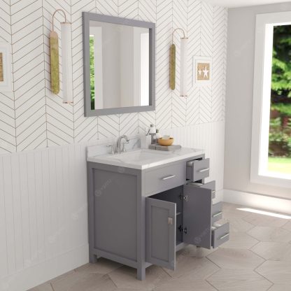 Caroline Parkway 36" Single Bath Vanity in Gray with Calacatta Quartz Top and Square Sink with Matching Mirror
