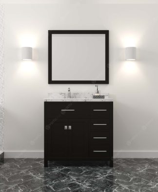Caroline Parkway 36" Single Bath Vanity in Espresso with Cultured Marble Quartz Top and Square Sink with Polished Chrome Faucet with Matching Mirror