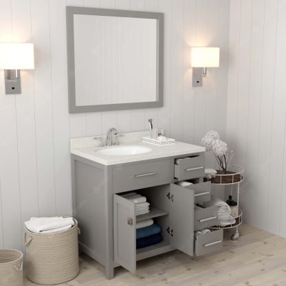 Caroline Parkway 36" Single Bath Vanity in Cashmere Gray with Dazzle White Quartz Top and Round Sink