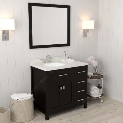 Caroline Parkway 36" Single Bath Vanity in Espresso with Dazzle White Quartz Top and Round Sink with Polished Chrome Faucet with Matching Mirror