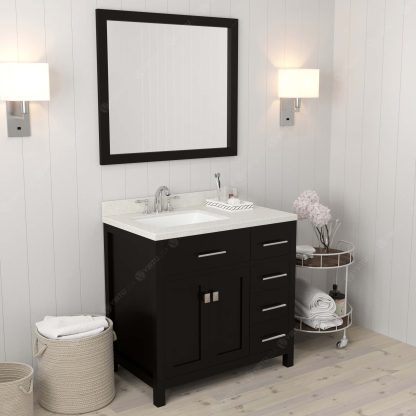 Caroline Parkway 36" Single Bath Vanity in Espresso with Dazzle White Quartz Top and Square Sink with Polished Chrome Faucet with Matching Mirror