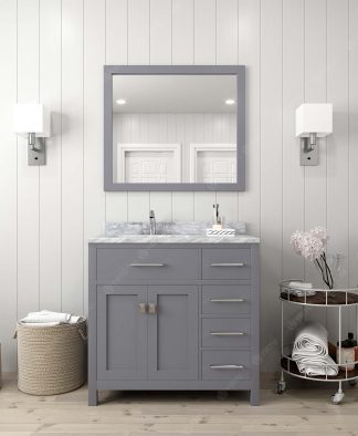 Caroline Parkway 36" Single Bath Vanity in Gray with White Marble Top and Square Sink
