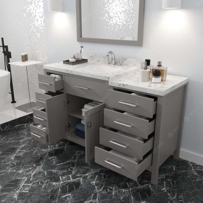 Caroline Parkway 57" Single Bath Vanity in Cashmere Gray with Cultured Marble Quartz Top and Square Sink with Matching Mirror