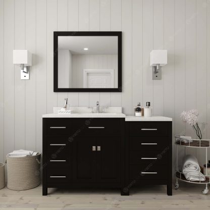Caroline Parkway 57" Single Bath Vanity in Espresso with Dazzle White Quartz Top and Round Sink with Brushed Nickel Faucet with Matching Mirror