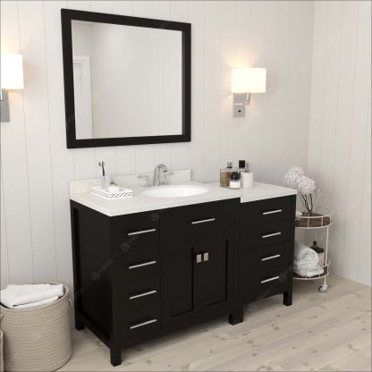 Caroline Parkway 57" Single Bath Vanity in Espresso with Dazzle White Quartz Top and Round Sink with Polished Chrome Faucet with Matching Mirror