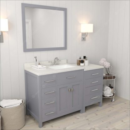 Caroline Parkway 57" Single Bath Vanity in Gray with Dazzle White Quartz Top and Square Sink with Matching Mirror