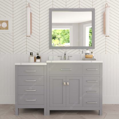 Caroline Parkway 57" Single Bath Vanity in Gray with Calacatta Quartz Top and Round Sink with Polished Chrome Faucet with Matching Mirror