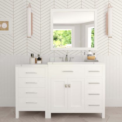 Caroline Parkway 57" Single Bath Vanity in White with Calacatta Quartz Top and Square Sink