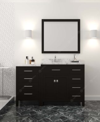 Caroline Parkway 57" Single Bath Vanity in Espresso with Cultured Marble Quartz Top and Round Sink with Polished Chrome Faucet with Matching Mirror