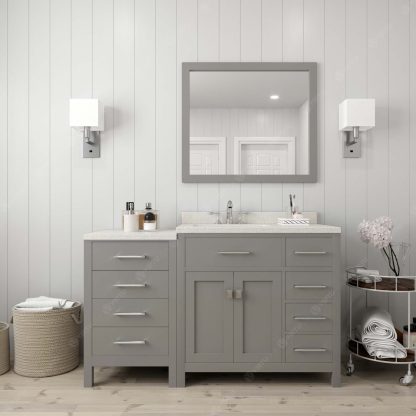Caroline Parkway 57" Single Bath Vanity in Cashmere Gray with Dazzle White Quartz Top and Square Sink with Polished Chrome Faucet with Matching Mirror