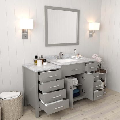 Caroline Parkway 57" Single Bath Vanity in Cashmere Gray with White Marble Top and Square Sink with Matching Mirror