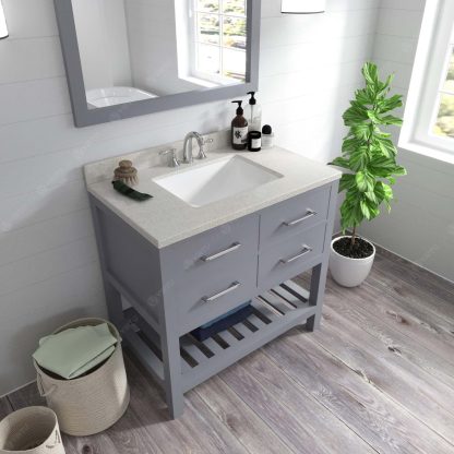 Caroline Estate 36" Single Bath Vanity in Gray with Dazzle White Quartz Top and Square Sink