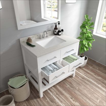 Caroline Estate 36" Single Bath Vanity in White with Dazzle White Quartz Top and Square Sink with Polished Chrome Faucet with Matching Mirror