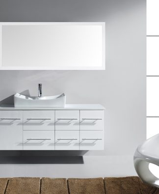 Ceanna 53.5" Single Bath Vanity in White with White Engineered Stone Top and Square Sink with Brushed Nickel Faucet with Matching Mirror