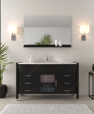 Ava 55" Single Bath Vanity in Espresso with White Engineered Stone Top and Round Sink with Matching Mirror