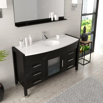Ava 55" Single Bath Vanity in Espresso with White Engineered Stone Top and Round Sink